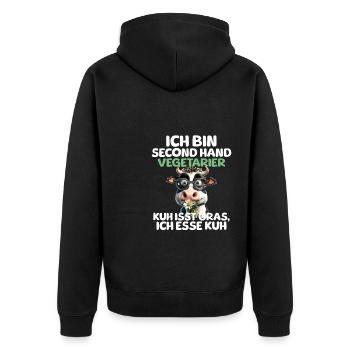 Second Hand Vegetarier - Unisex Premium Bio Zip Hoodie - Schwarz - Hinten - Nico (187cm)