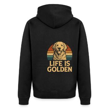 Life Is Golden Hunde Vintage Retro - Unisex Premium Bio Zip Hoodie - Schwarz - Hinten - Nico (187cm)