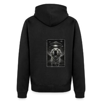Lustiger Hund Und UFOs Im Wald - Unisex Premium Bio Zip Hoodie - Schwarz - Hinten - Nico (187cm)