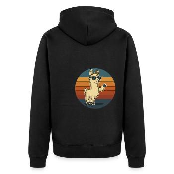 Cool llama with sunglasses and peace - Unisex Premium Organic Zip Hoodie - black - Back - Nico (187cm)