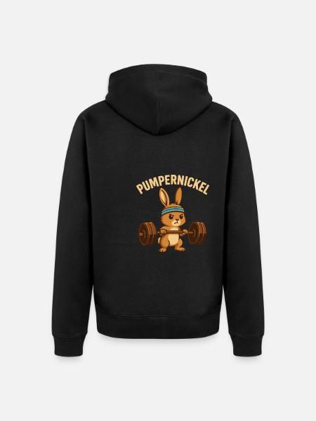 Pumpernickel Power – Witziger Muskelhase - Premium økologisk unisex-hættejakke - sort