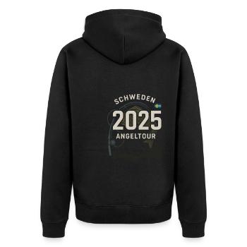 Schweden Angeltour 2025 Abenteuer - Unisex Premium Bio Zip Hoodie - Schwarz - Hinten - Nico (187cm)