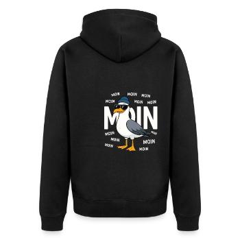 Moin Möwe – Norddeutsch & Lustig - Unisex Premium Bio Zip Hoodie - Schwarz - Hinten - Nico (187cm)