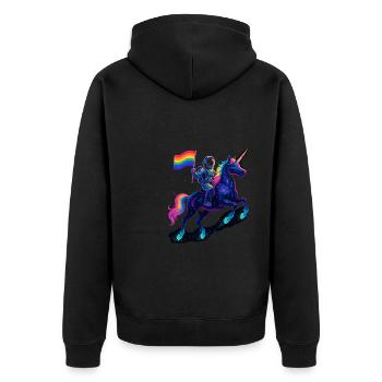 Astronaute sur licorne avec drapeau arc-en-ciel - Veste à capuche bio Premium Unisexe - noir - Dos - Nico (187cm)