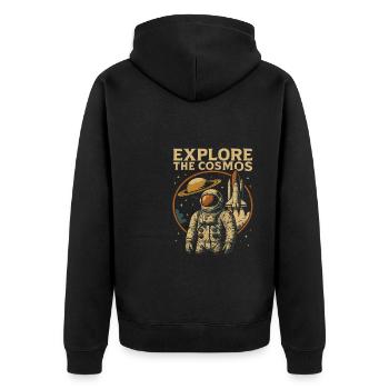 Entdecke Das Universum Mit Astronaut Und Rakete - Unisex Premium Bio Zip Hoodie - Schwarz - Hinten - Nico (187cm)