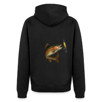Trout Bite Design – Trout & Wobbler Scene - Unisex Premium Organic Zip Hoodie - black - Back - Nico (187cm)