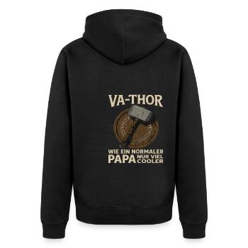 VA-THOR – Papa Design mit Mjölnir & Runen - Unisex Premium Bio Zip Hoodie - Schwarz - Hinten - Nico (187cm)