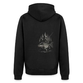 Karpfenangeln Nacht – Schuppenkarpfen Motiv - Unisex Premium Bio Zip Hoodie - Schwarz - Hinten - Nico (187cm)