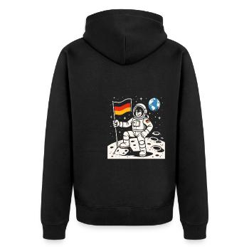 Abenteuerlustiger Astronaut Mit Deutscher Flagge - Unisex Premium Bio Zip Hoodie - Schwarz - Hinten - Nico (187cm)