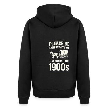 Patience – I'm from the 1900s - Unisex Premium Organic Zip Hoodie - black - Back - Nico (187cm)