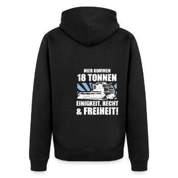 Mähdrescher Demo Outfit für Bauern - Unisex Premium Bio Zip Hoodie - Schwarz - Hinten - Nico (187cm)