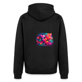 herzen,bunt,pink,graffiti,herz,malerei - Unisex Premium Bio Zip Hoodie - Schwarz - Hinten - Nico (187cm)