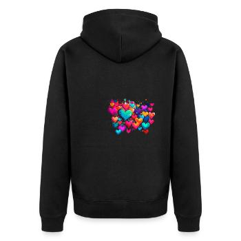 herzen,bunt,pink,graffiti,herz,malerei - Unisex Premium Bio Zip Hoodie - Schwarz - Hinten - Nico (187cm)