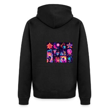 néon, nostalgique ,culture pop,rétro,enseigne au néon - Veste à capuche bio Premium Unisexe - noir - Dos - Nico (187cm)
