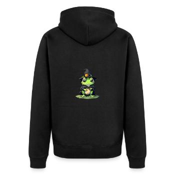 Cute Halloween frog with witch hat. - Unisex Premium Organic Zip Hoodie - black - Back - Nico (187cm)