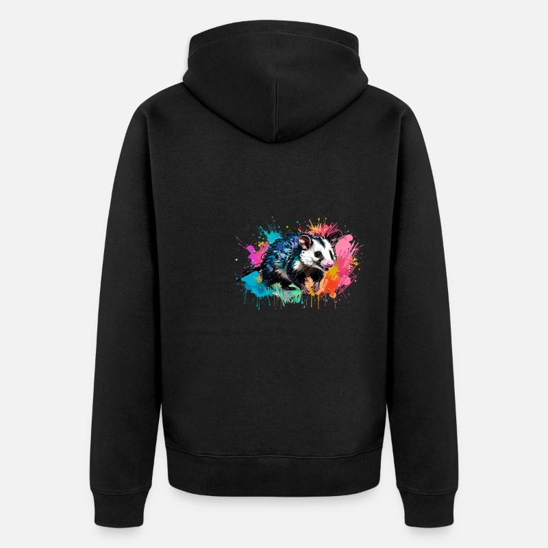 Opossum, ilustration,Beutelratte, bunt, Graffiti - Unisex Premium Bio Zip Hoodie - Schwarz