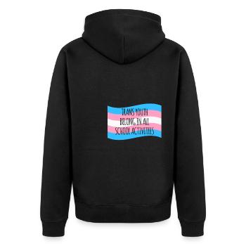 Trans Youth Belong In All School Activities Shirt - Unisex Premium Organic Zip Hoodie - black - Back - Nico (187cm)