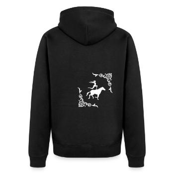 Voltagieren Horse Vaulting Shirt Geschenk - Unisex Premium Bio Zip Hoodie - Schwarz - Hinten - Nico (187cm)