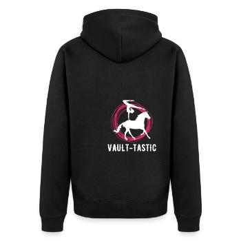 Vault-Tastic Horse Vaulting Voltagieren Shirt - Unisex Premium Bio Zip Hoodie - Schwarz - Hinten - Nico (187cm)