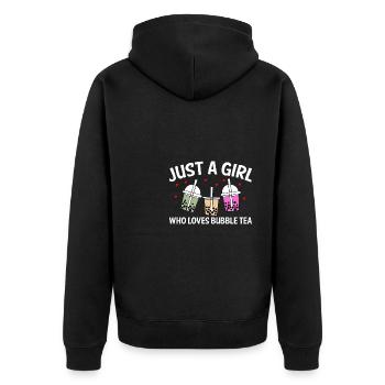 Just A Girl Who Loves Bubble Tea Shirt Geschenk - Unisex Premium Bio Zip Hoodie - Schwarz - Hinten - Nico (187cm)