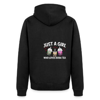 Just A Girl Who Loves Boba Tea Shirt Geschenk - Unisex Premium Bio Zip Hoodie - Schwarz - Hinten - Nico (187cm)