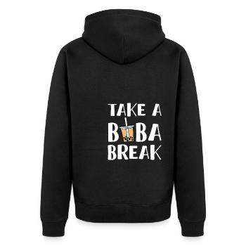 Take A Boba Break Shirt Geschenk Bubble Tea - Unisex Premium Bio Zip Hoodie - Schwarz - Hinten - Nico (187cm)