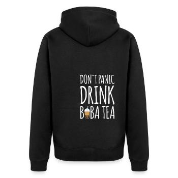 Dont Panik Drink Boba Tea Shirt Geschenk Bubble - Unisex Premium Bio Zip Hoodie - Schwarz - Hinten - Nico (187cm)