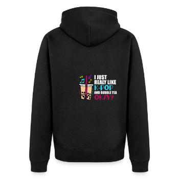 I Just Really Like K-Pop And Bubble Tea OKAY? - Unisex Premium Bio Zip Hoodie - Schwarz - Hinten - Nico (187cm)