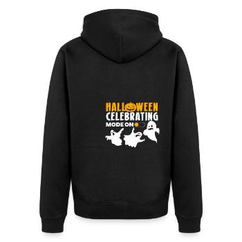 Halloween Celebrating Mode On Shirt Geschenk - Unisex Premium Bio Zip Hoodie - Schwarz - Hinten - Nico (187cm)