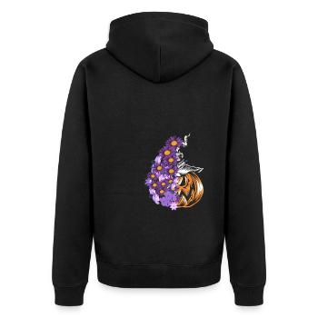 Halloween Kürbis Shirt Geschenk - Unisex Premium Bio Zip Hoodie - Schwarz - Hinten - Nico (187cm)