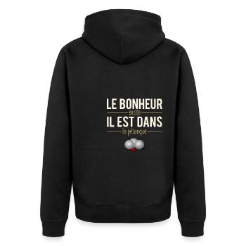 Le Bonheur Existe Pétanque Bouliste Humour - Veste à capuche bio Premium Unisexe - noir - Dos - Nico (187cm)