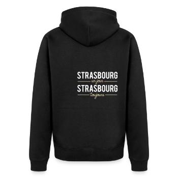 Strasbourg un jour strasbourg toujours ville - Veste à capuche bio Premium Unisexe - noir - Dos - Nico (187cm)