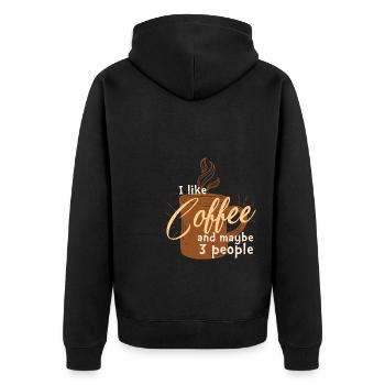 I Like Coffee and maybe 3 People - Unisex Premium Bio Zip Hoodie - Schwarz - Hinten - Nico (187cm)