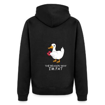 Ente mit Donut Spruch The reason why I'm fat - Unisex Premium Bio Zip Hoodie - Schwarz - Hinten - Nico (187cm)