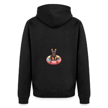 Dobermann Hund Comic Cool - Unisex Premium Bio Zip Hoodie - Schwarz - Hinten - Nico (187cm)