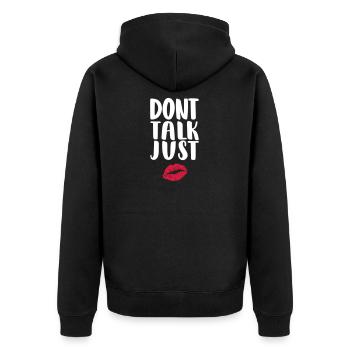 dont-talk-just-kiss - Unisex Premium Organic Zip Hoodie - black - Back - Nico (187cm)