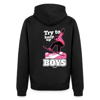 Snowboard Girl Essayez de suivre les garçons - Veste à capuche bio Premium Unisexe - noir - Dos - Nico (187cm)