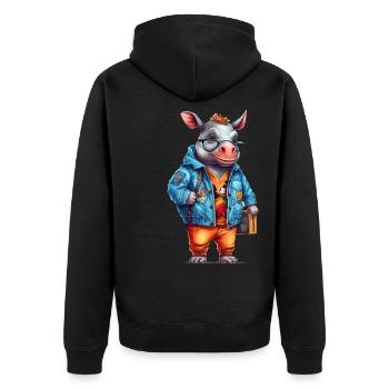 Dessin animé Mignon Rhinocéros - Veste à capuche bio Premium Unisexe - noir - Dos - Nico (187cm)