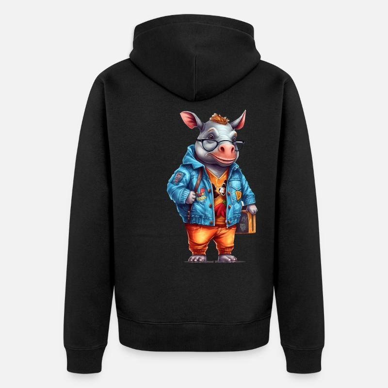 Dessin animé Mignon Rhinocéros - Veste à capuche bio Premium Unisexe - noir