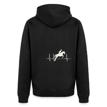 Reiter Herzschlag – EKG mit Springreiter - Unisex Premium Bio Zip Hoodie - Schwarz - Hinten - Nico (187cm)