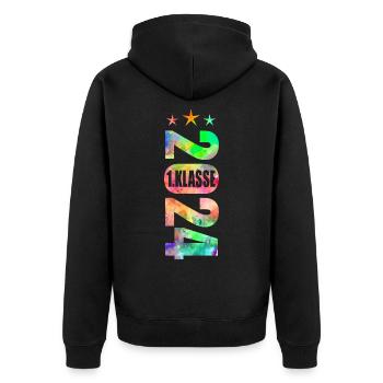 1. Klasse 2024 - Unisex Premium Bio Zip Hoodie - Schwarz - Hinten - Nico (187cm)
