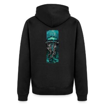 Dérive azur : conception de méduse cyan - Veste à capuche bio Premium Unisexe - noir - Dos - Nico (187cm)