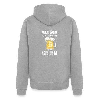 Das Schönste an der Gartenarbeit ist das Gießen - Unisex Premium Bio Zip Hoodie - Grau meliert - Hinten - Nico (187cm)