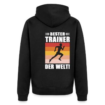 Leichtathletik Bester Trainer der Welt - Unisex Premium Bio Zip Hoodie - Schwarz - Hinten - Nico (187cm)