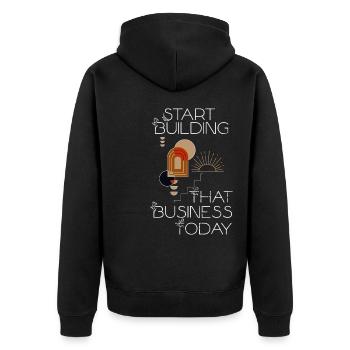 Mindset Beginnen Sie mit dem Aufbau von geometrischem Inspirat für Unternehmen - Unisex Premium Bio Zip Hoodie - Schwarz - Hinten - Nico (187cm)