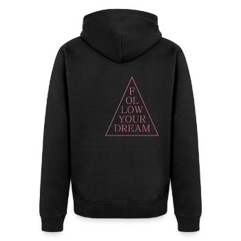 follow your dream Spruch Traum - Unisex Premium Bio Zip Hoodie - Schwarz - Hinten - Nico (187cm)