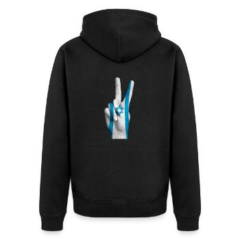 Israelische Flagge signalisiert Sieg - Unisex Premium Bio Zip Hoodie - Schwarz - Hinten - Nico (187cm)