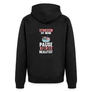 Häkeln Nähen Stricken - Unisex Premium Bio Zip Hoodie - Schwarz - Hinten - Nico (187cm)