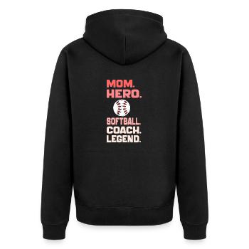 Mom Hero Softball Coach Legend Funny Softball Mom - Unisex Premium Organic Zip Hoodie - black - Back - Nico (187cm)
