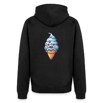 Lächelnde Eiskreation - Unisex Premium Bio Zip Hoodie - Schwarz - Hinten - Nico (187cm)